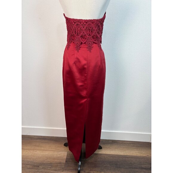 Jessica McClintock Red Strapless Gown & Shawl Lace Satin Size 8 Glam Formal - Picture 3 of 16